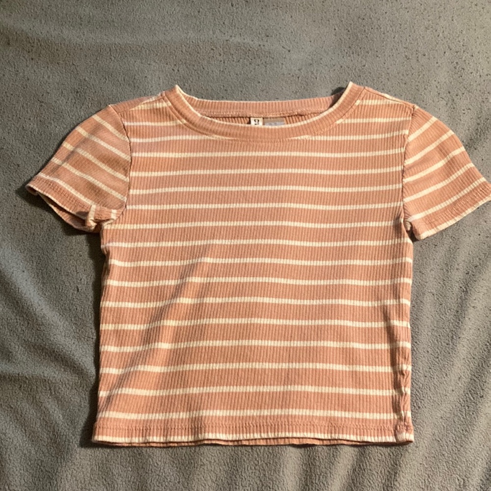 Pink and White striped crop top from H&M
